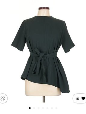 Zara Dark Green Short Sleeve Tie-Waist Peplum Top